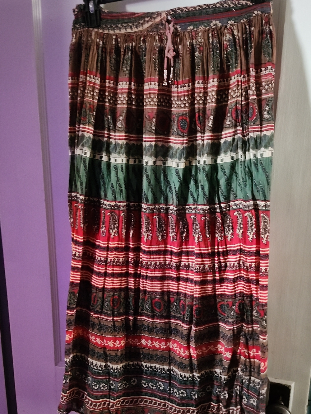 Bohemian Tiered Maxi Skirt in Red, Green and Brown w/ top